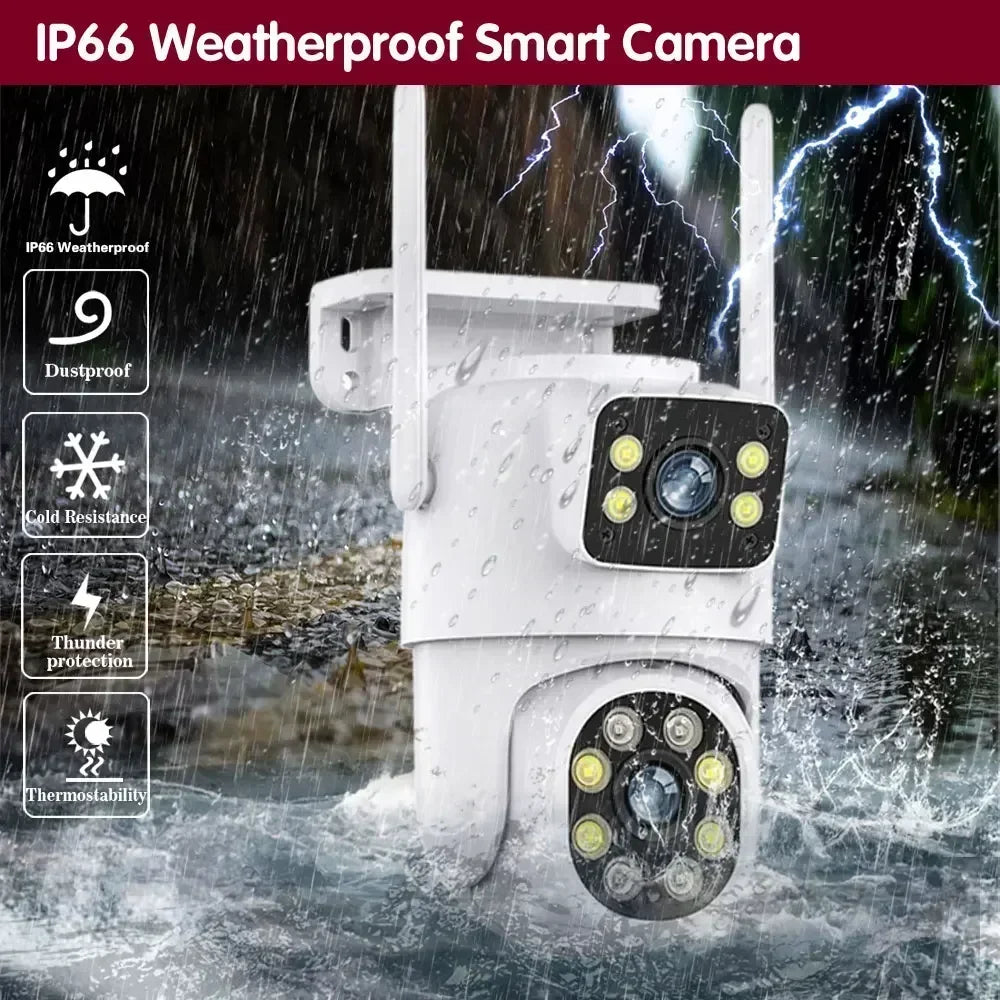 8MP Dual Lens Tuya Wifi Camera PTZ Outdoor 4K Wireless Dual Screen Security Camera Auto Tracking Monitoring ONVIF Alexa Support