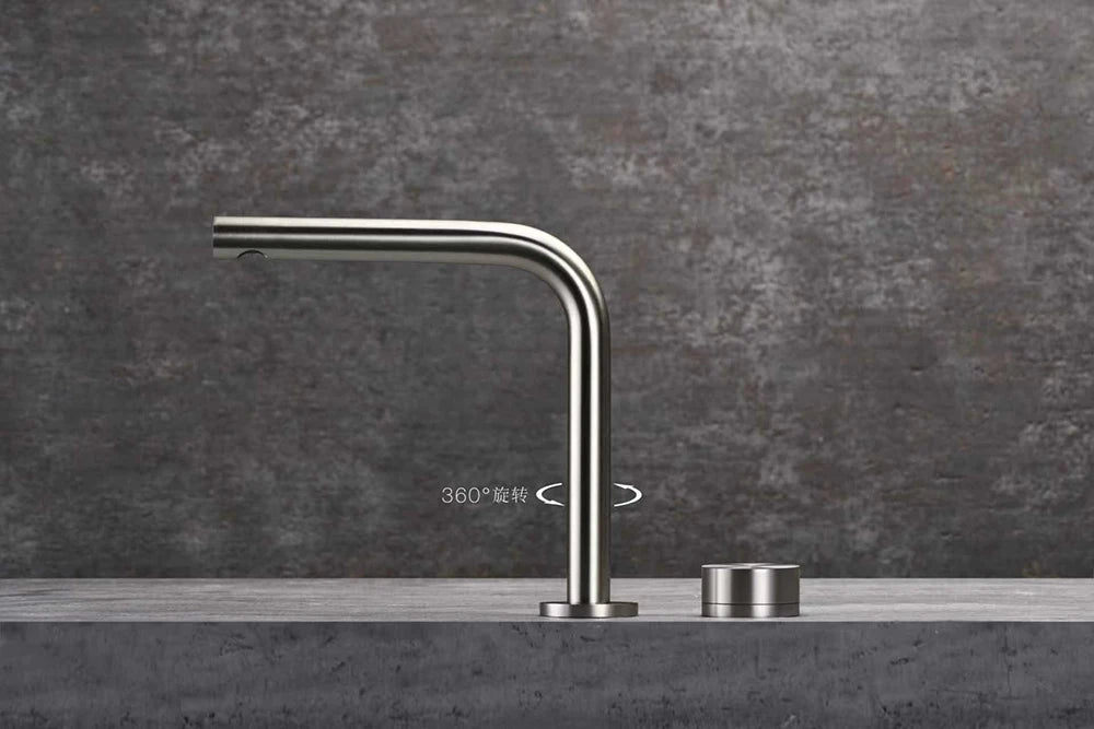 Brass 2 Hole Bathroom Basin Faucet Rotating Widespread Grey/Nickel/Chrome Hot & Cold Mixer Sink Tap for Bathroom