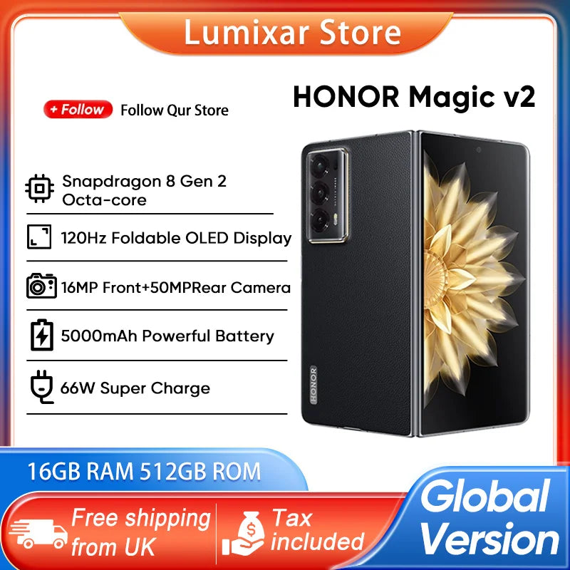Honor Magic V2 Foldable 5G Smartphone, 16GB RAM, 512GB Storage AE Tidesmit