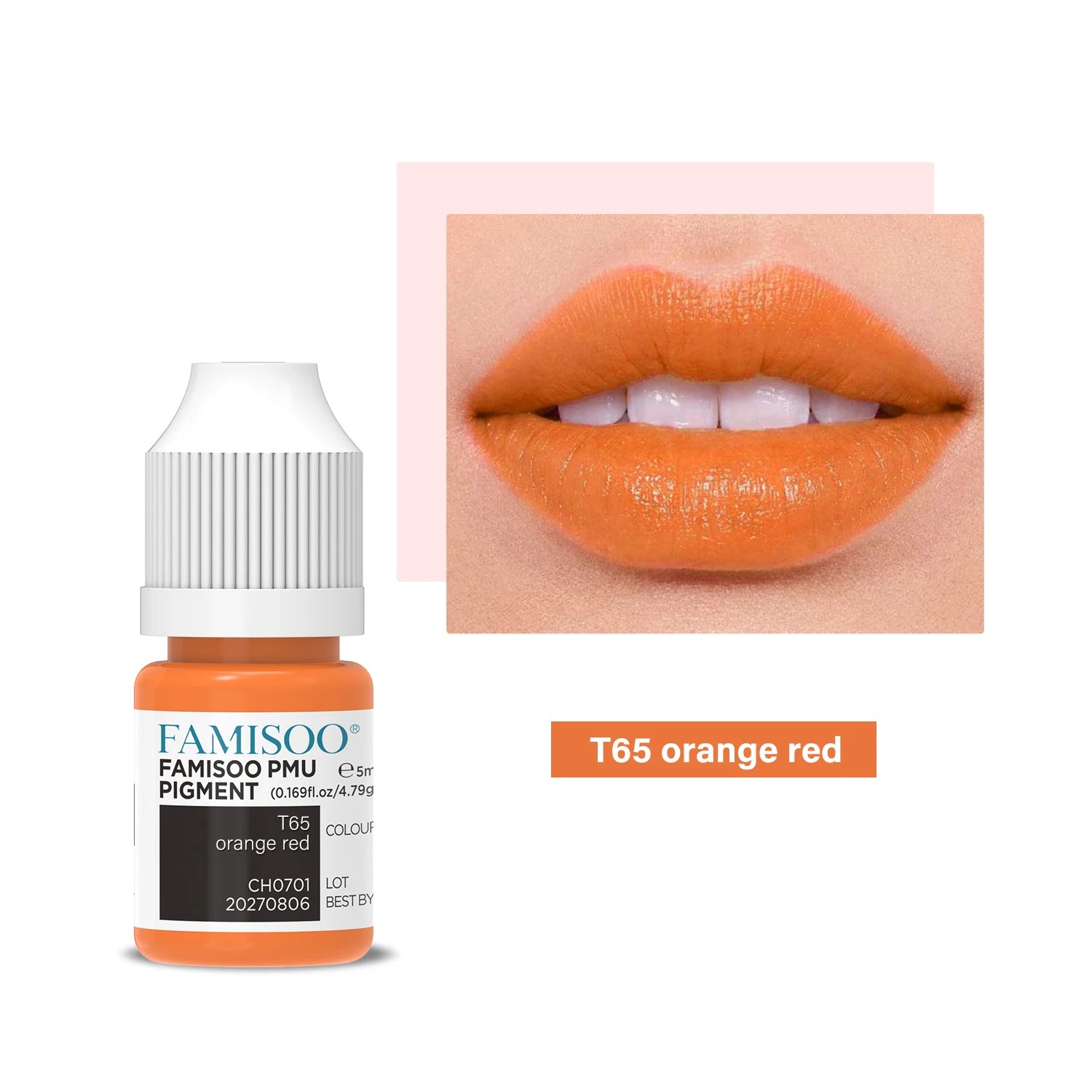 Permanent Makeup Pigment 5ml | Professional PMU Lip & Brow Ink Permanent Makeup Machines T65 Orange red China Mainland Tidesmit