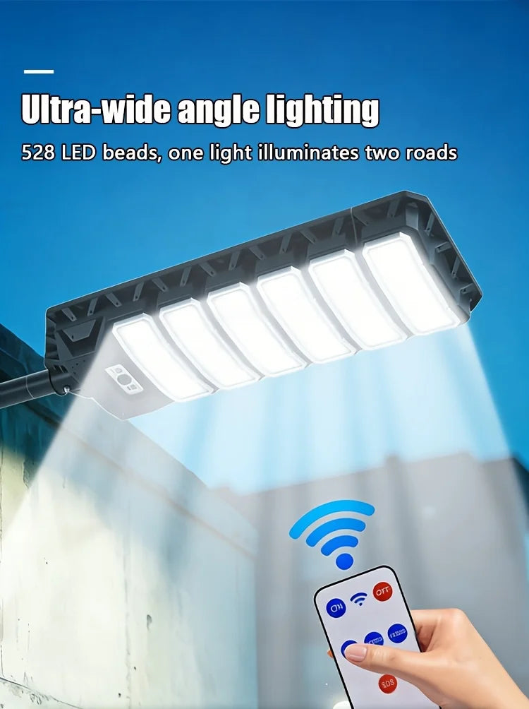 New Extra Large 1200 LED Solar Street Light, 5800Mah Battery. Solar-Powered, No Electricity Cost, IP65 Waterproof. PIR Motion Sensor Enables Auto Night Lighting. Serves As Searchlight, Security & Emergency Light. Great for Pa