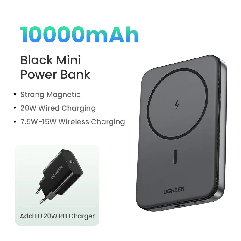 Magnetic Power Bank 10000mAh for MagSafe iPhone - Fast Wireless Charging 10000 Grey Bundle Tidesmit