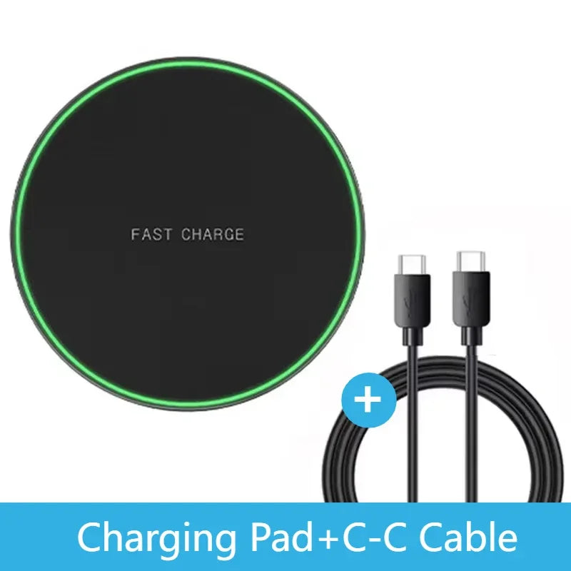 Wireless Charger Pad - Qi Certified Fast Charging Station Black C-C Cable Tidesmit
