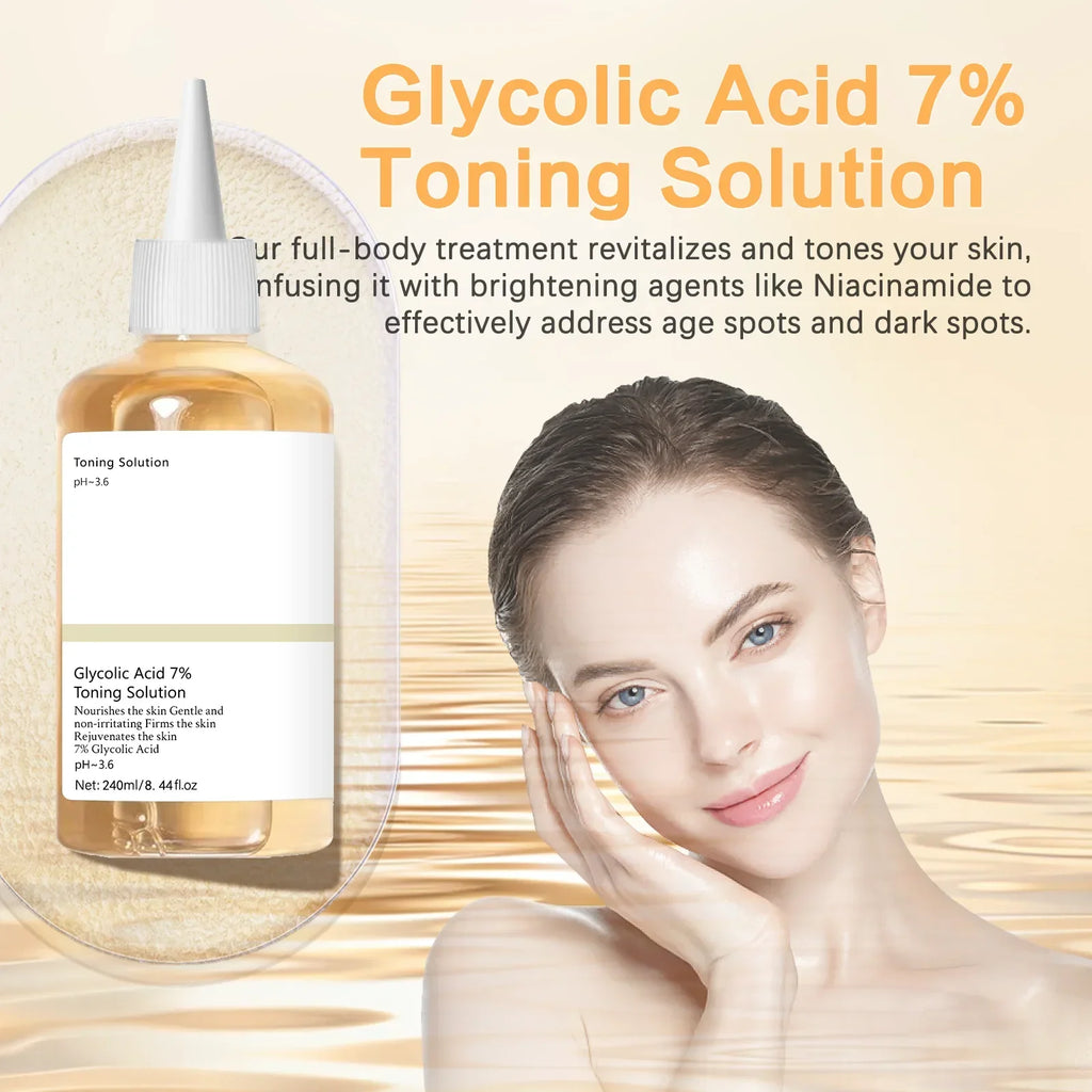 Glycolic Acid 7% Percent Toning Solution Face Exfoliant Acne And Dark Spots Brightens Skin Niacinamide Gentle Facial Care