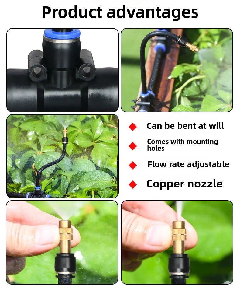 8mm PE Pipe Universal Automatic Irrigation Sprinkler Kit Rotating Copper Nozzle Watering Irrigation Patio Misting Cooling System