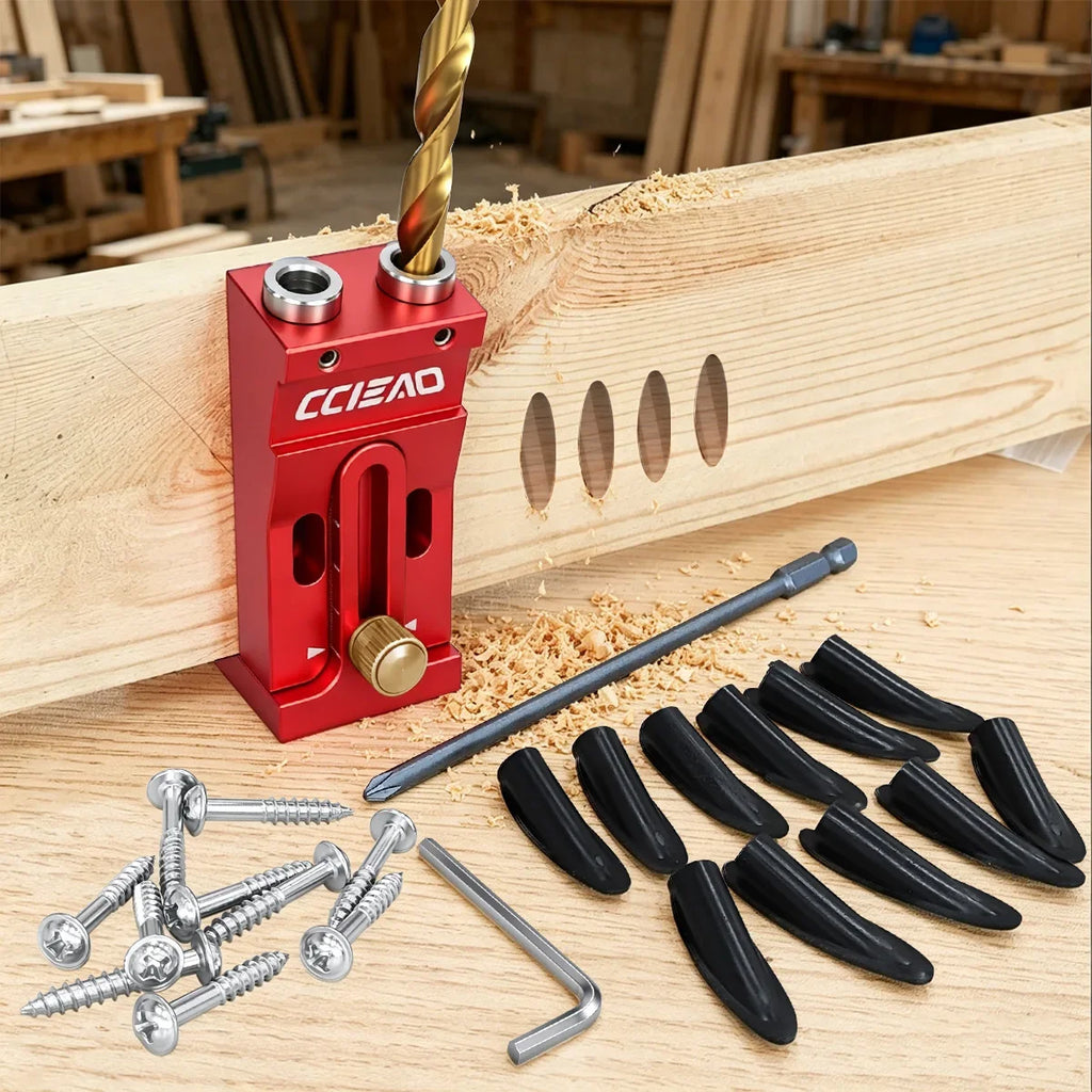 Aluminum Alloy Pocket Hole Jig Kit, Woodworking Oblique Hole Locator with 9mm Drill Bit, Adjustable Pocket Hole Carpentry Tool