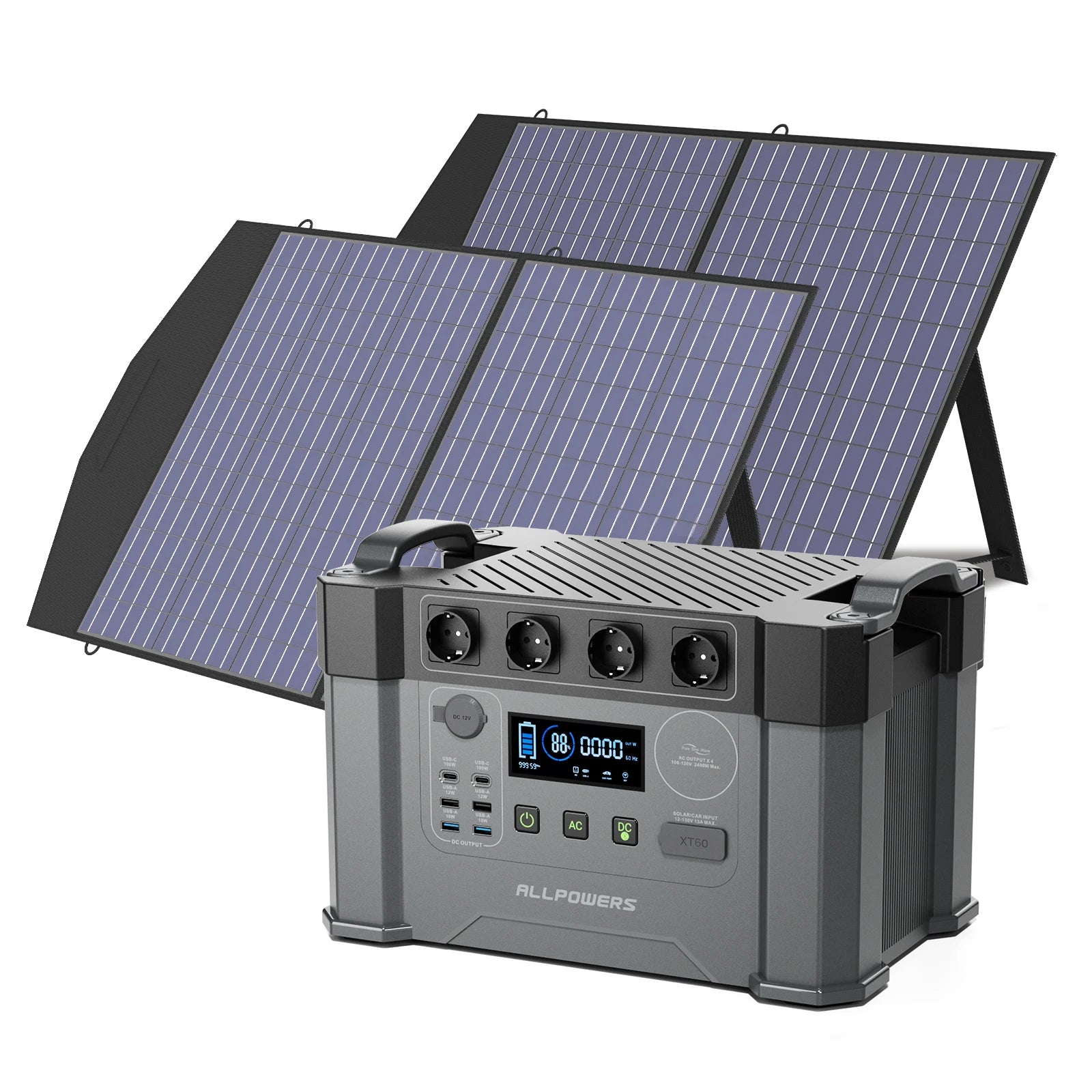 Portable Solar Generator 2400W with 200W Panels - Fast Charging System S2000 with 2X100W Tidesmit