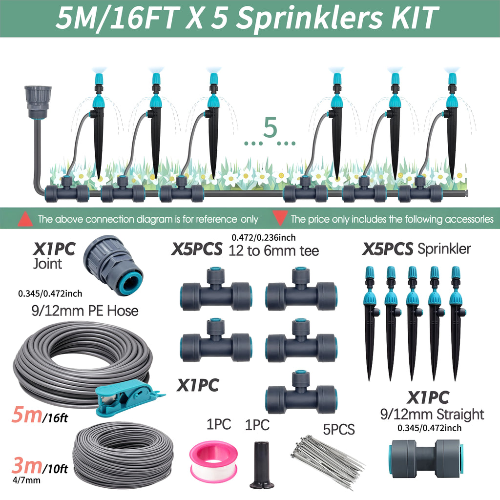 3/8" 12mm PE Hose 360° Adjustable 2-in-1 Misting Quick Connect Sprinkler Micro Dripper Sprayer Garden Irrigation Watering System
