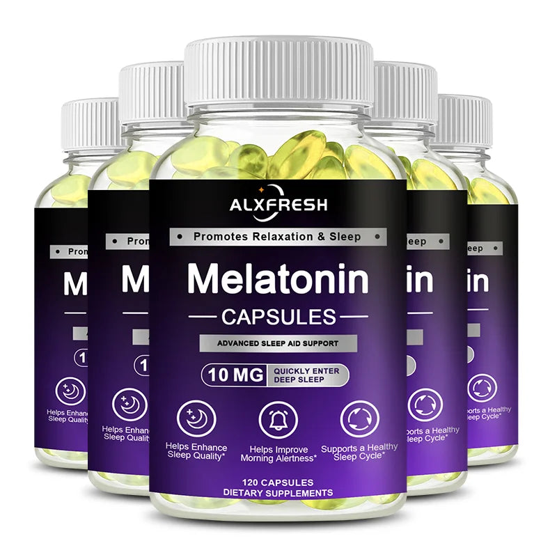 Alxfresh Melatonin 10mg with B6 | Promotes Relaxation Vegetarian, Non-GMO, Gluten Free Dietery Supplement 120/60 Capsules