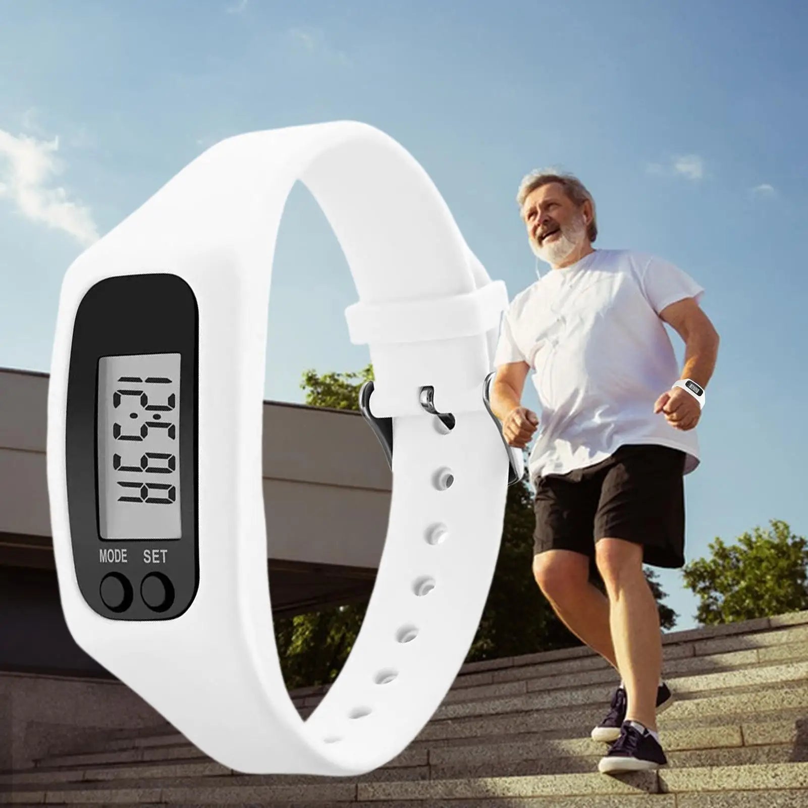 LCD Pedometer Bracelet Step Counter Watch Time Display Silicone StepTracker Multi-Function Fitness Watch For Adults Kids