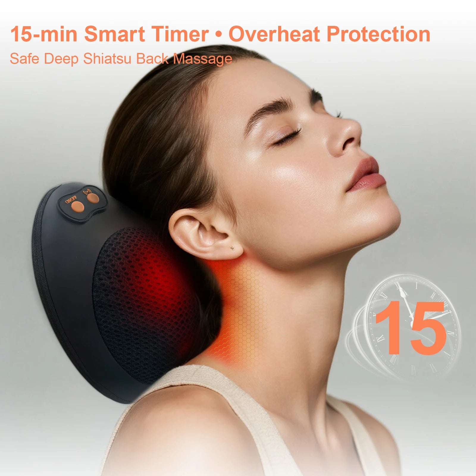 Electric Neck and Back Massager with Heat Therapy - Deep Tissue Relief Massage Cushion Tidesmit