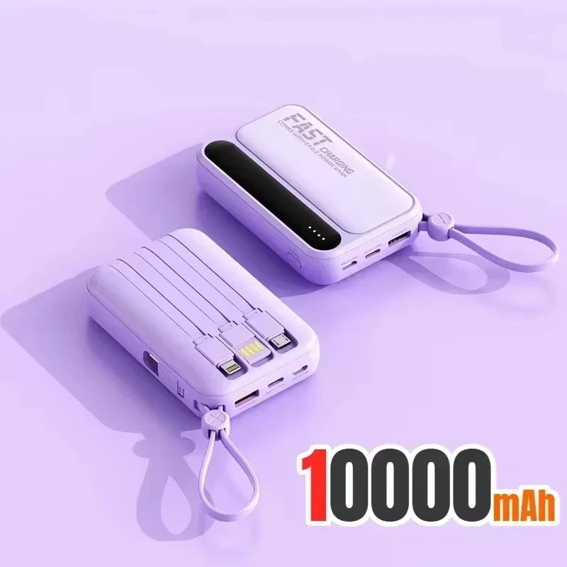 Portable Power Bank with Built-in Cables - Fast Charging 50000mAh Purple 10000mah Tidesmit