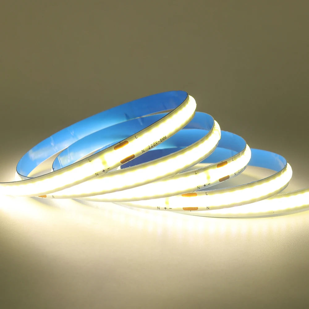 COB LED Strip Light Power Kit 220V 110V AC 3000K 4000K 6000K 2pin 240LEDs/m with IC Driver IP20 8mm PCB Dimmable Linear Lighting