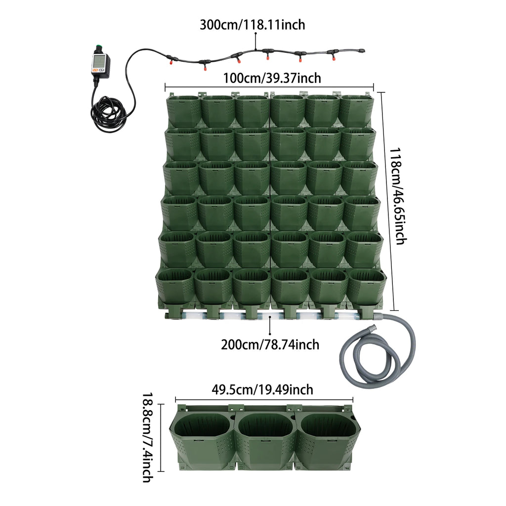 36 Cups Vertical Wall Planter Kit W/Auto Drip Irrigation Smart Timer & LCD Display Home Garden Grow Bag Garden Planter