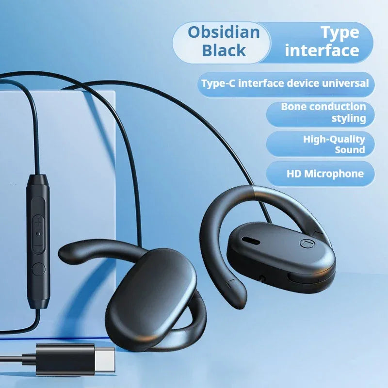 Open Ear Wired Headphones With HD Mic Stereo Audio Tidesmit 3.5mm black-type-c Tidesmit