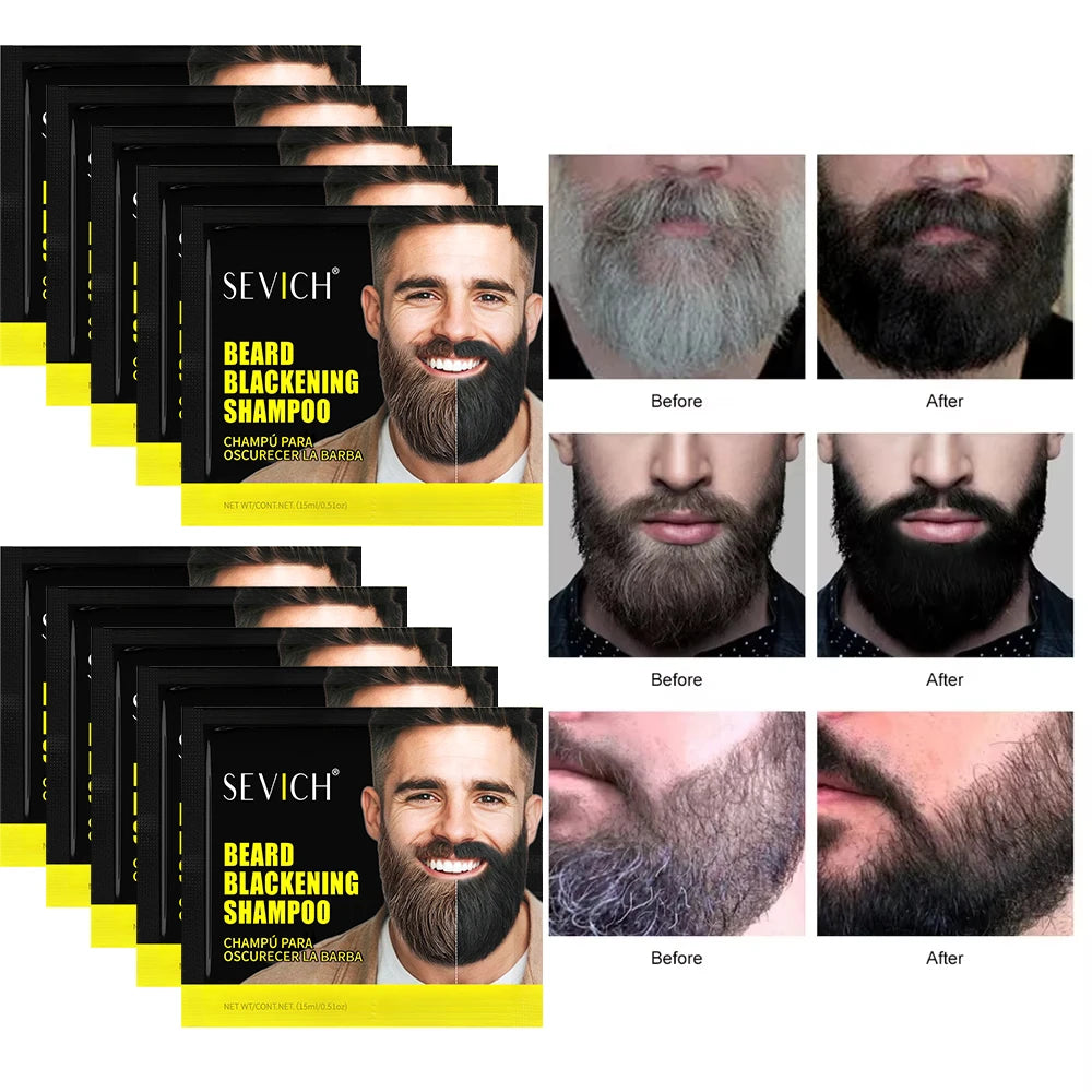 5pcs Instant Hair Dye Black Beard Shampoo for Men Natural Beard Coloring Temporary Blackening Moustache Shampoo Wash convenient
