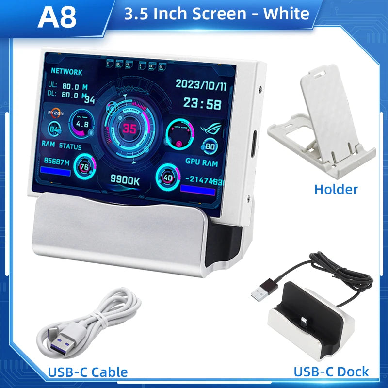 TURZX 3.5 / 5 Inch IPS USB Secondary Screen for Computer CPU GPU RAM HDD Monitor Type C Display NO AIDA64 LCD for Windows 10 11