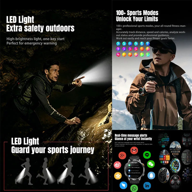 New outdoor GPS path 1.46"100+sport Bluetooth calling Smart Watch IP68 Waterproof Sports Run tracker Outdoors Compass Smartwatch