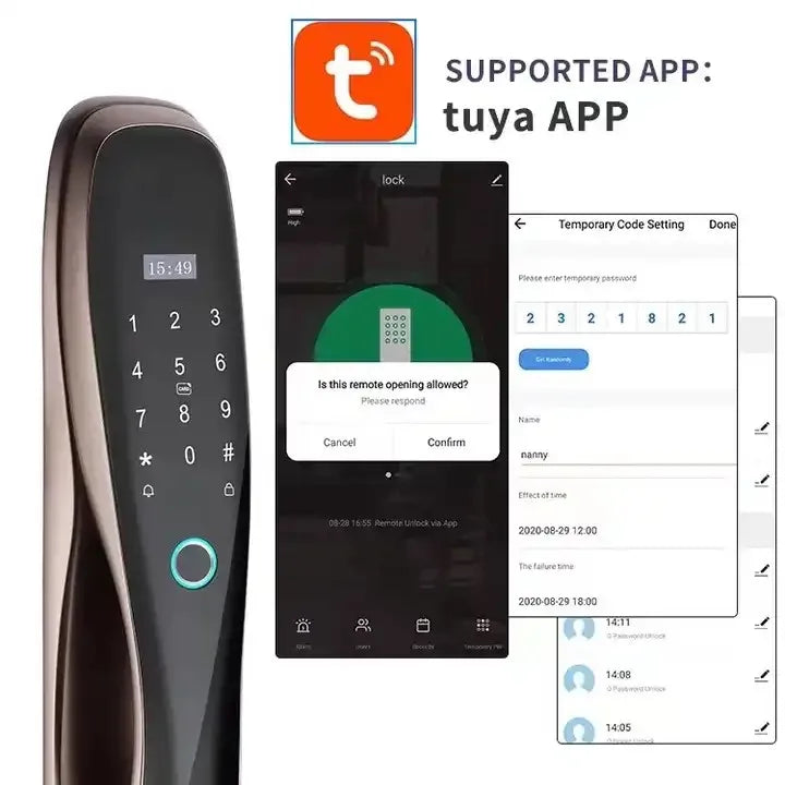 Tuya Digital Electric Fingerprint Smart Lock for Outdoor Wood Door Security Key WiFi Connectivity Waterproof 1pcs Memory Card