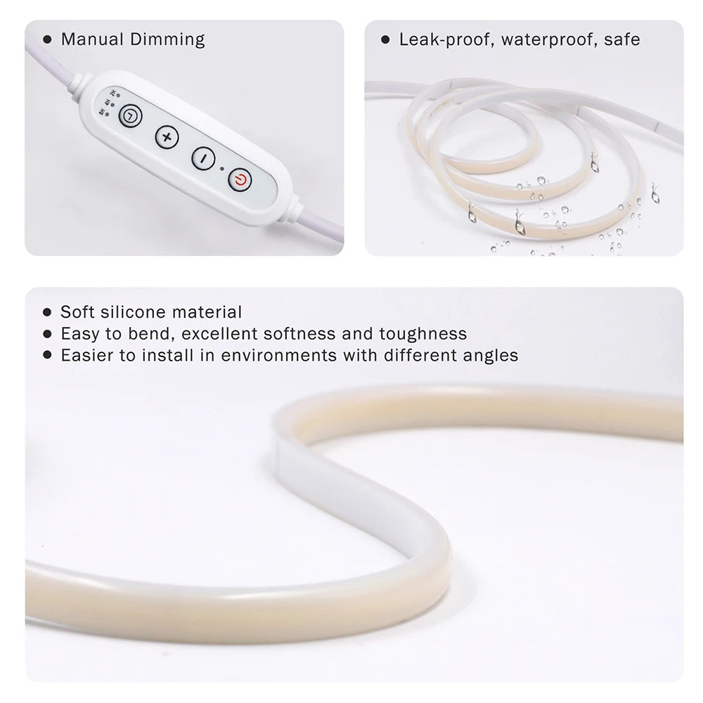 Dimmable 220V COB LED Neon Strip Light 4key Controller EU Plug Flex Tube 3000K 4000K 6000K for Staircase Bar Counter Lighting