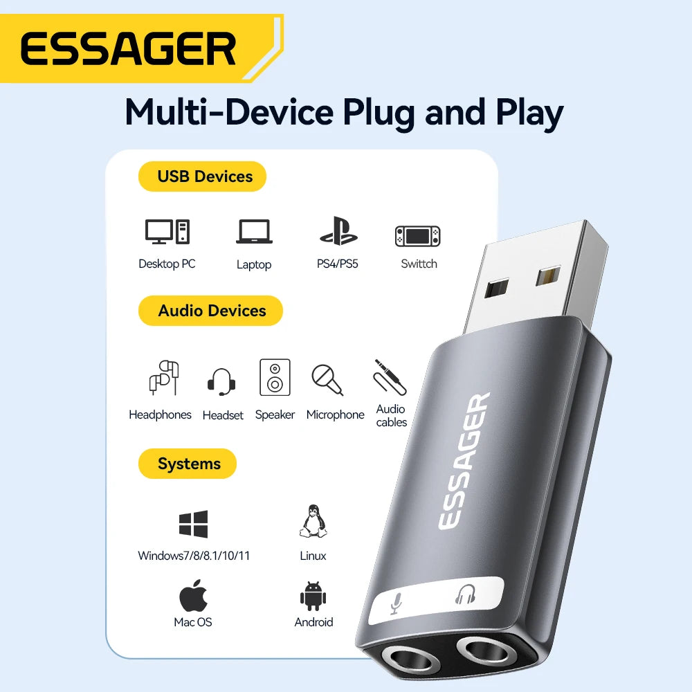 USB to 3.5mm Audio Adapter for Laptop - Dual or Single Jack Tidesmit