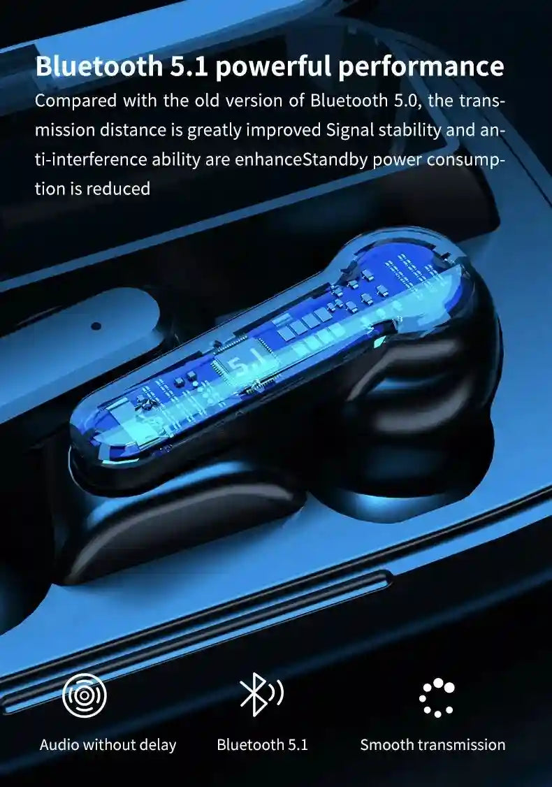 Wireless Bluetooth Gaming Earbuds with Active Noise Cancellation - Black Tidesmit