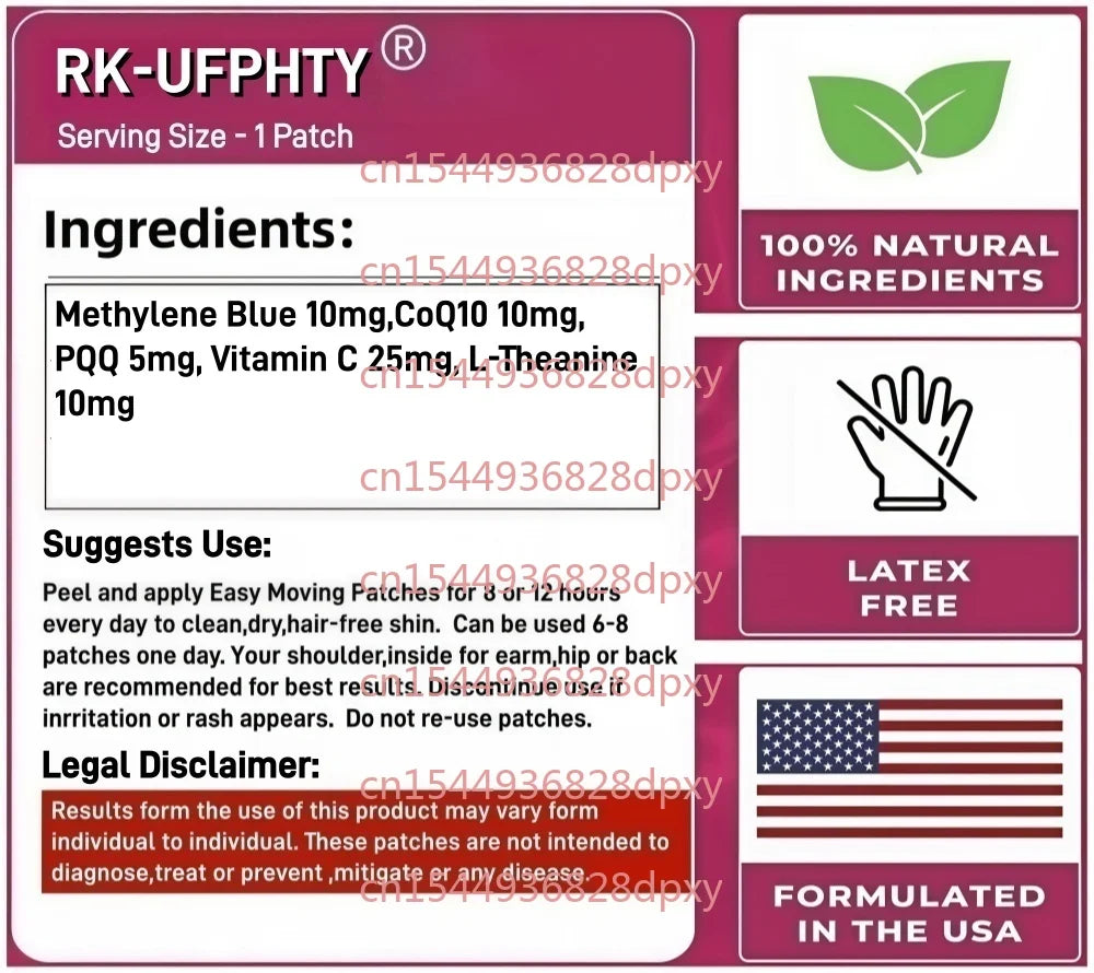Tidesmit Methylene Blue transdermal patches with CoQ10, PQQ, Vit C, L-Theanine for energy and focus. 30-patch pack.