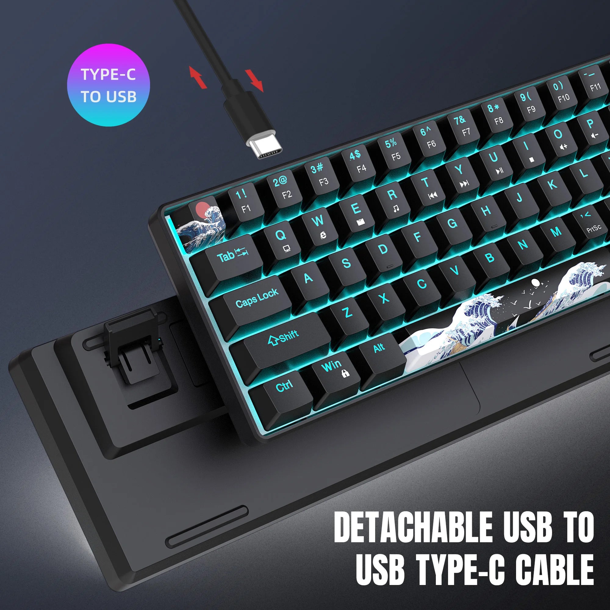 60% Gaming Mechanical Keyboard Ultra Compact Mini 68 Key with Blue Switches Wired Keyboard Anti-Ghosting Keys