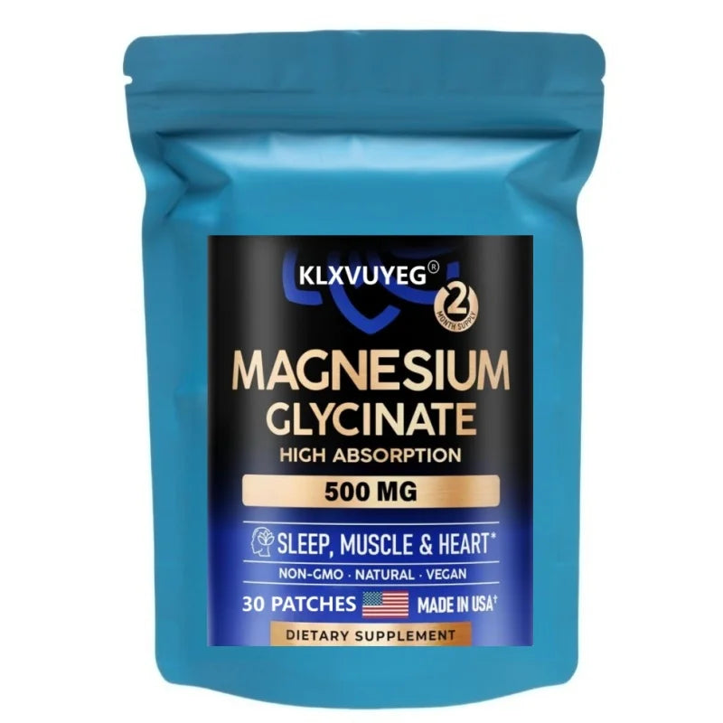Magnesium Glycinate 500 mg - Supplement w/Vitamin D3 & B6 - Chelated - Support for Proper Sleep, Muscle & Heart Health, 30 Patch