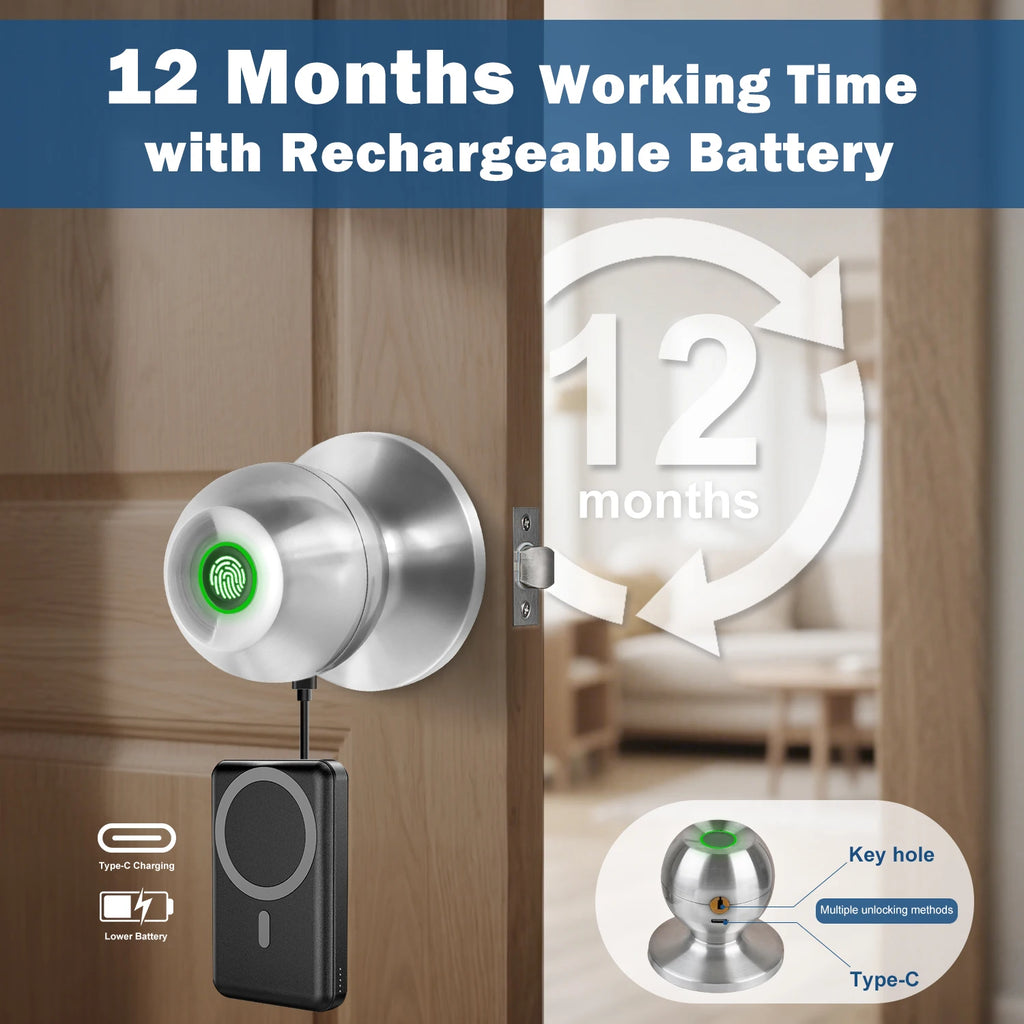 Tuya Smart Door Lock Fingerprint Biometric Spherical Lock Smart Home Devices Security Protection Automation Residential