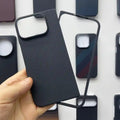 Black carbon fiber smartphone case with a textured diagonal pattern and precise cutouts for camera and buttons.