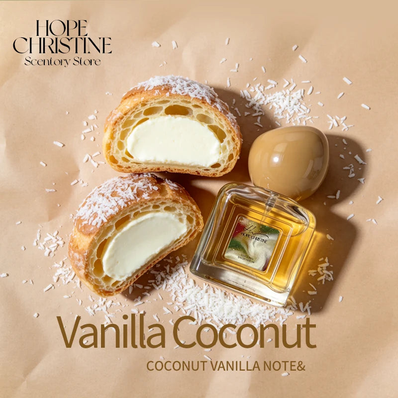 Hope Christine Vanilla Coconut EDP: Long-lasting gourmand perfume for men & women in a square bottle with cream notes.