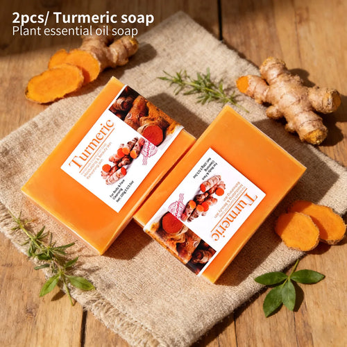2pcs anti-inflammatory orange turmeric soap bars for skin, 100g each. Natural plant essential oil cleansing soap.
