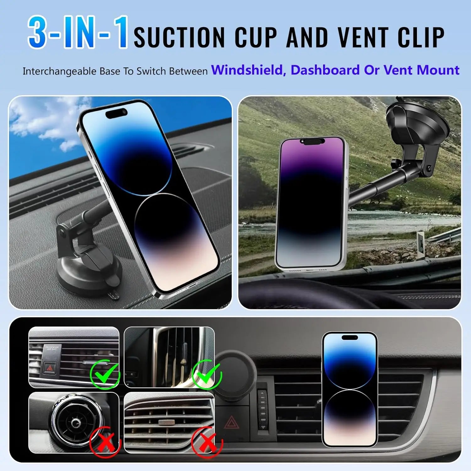 Magnetic Wireless Car Charger 15W Fast Charge Mount for iPhone (Black) Tidesmit