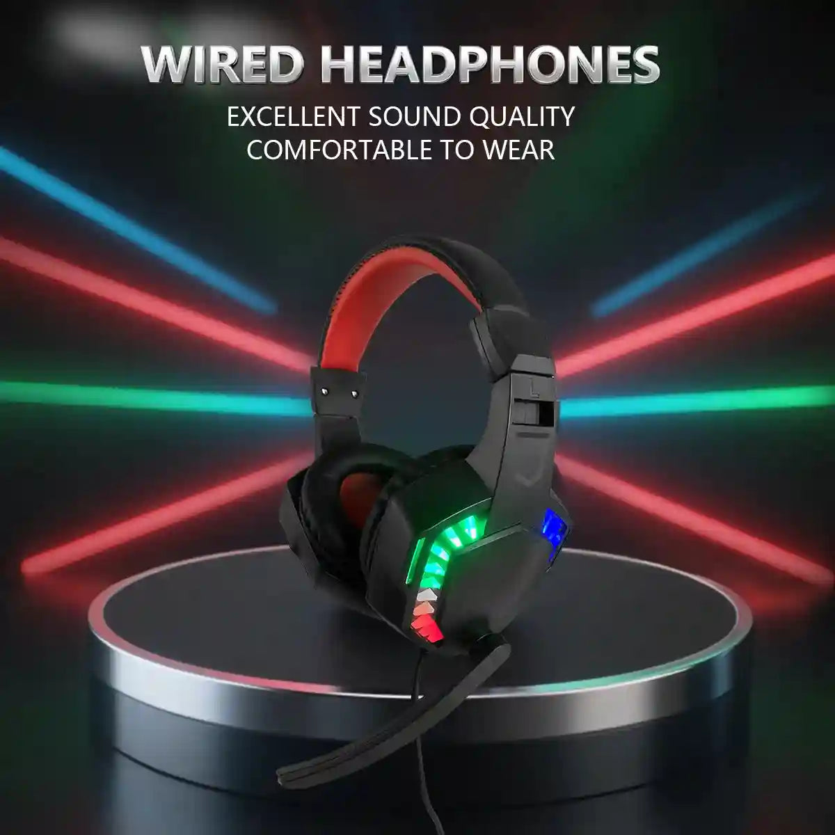 Wired Gaming Headset with RGB Lighting - Over-Ear Black and Red Tidesmit