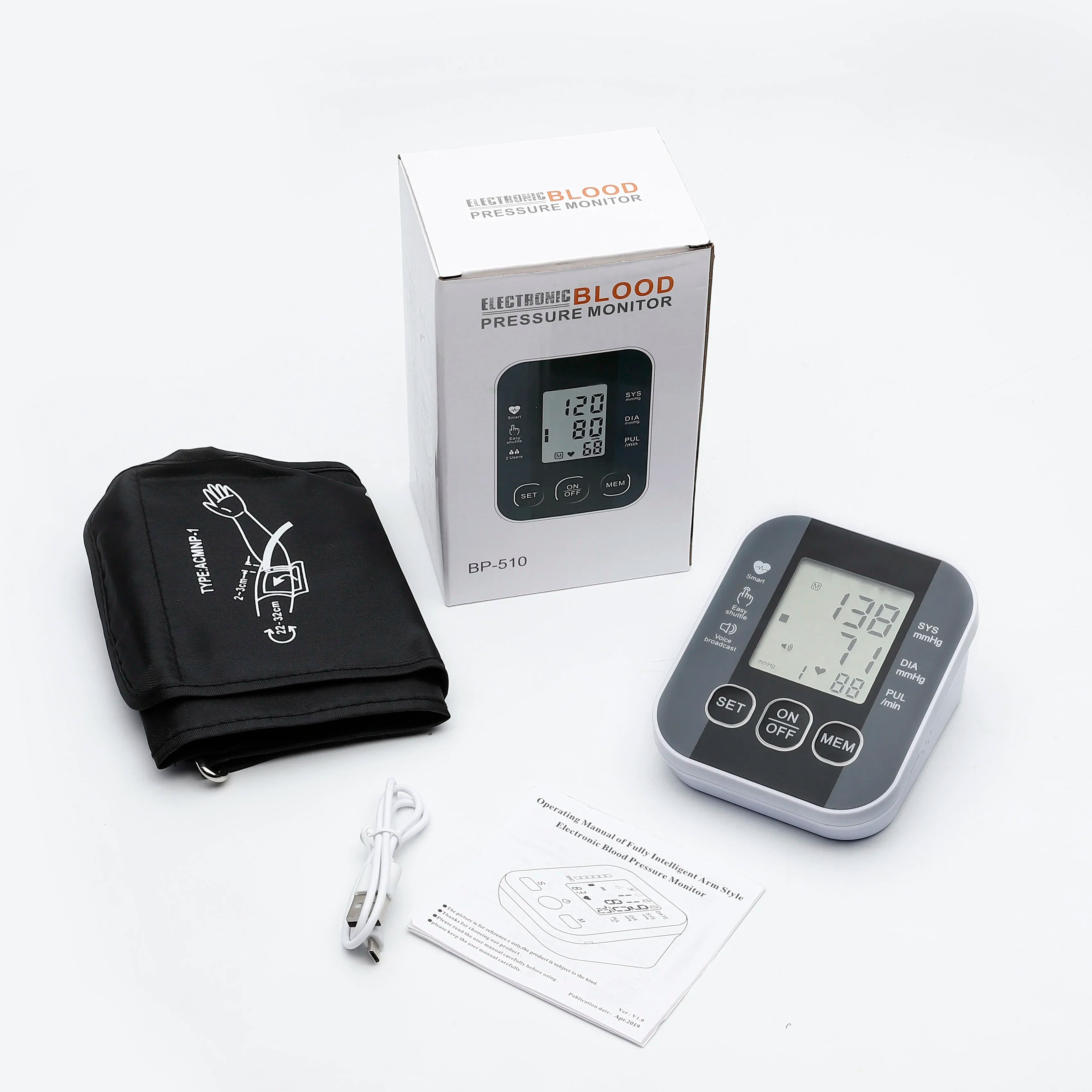 Medical Arm Blood Pressure Meter Tensiometers Tonometer Cuff Fever Thermometer Oximeter Heart Rate 3 IN 1 Set