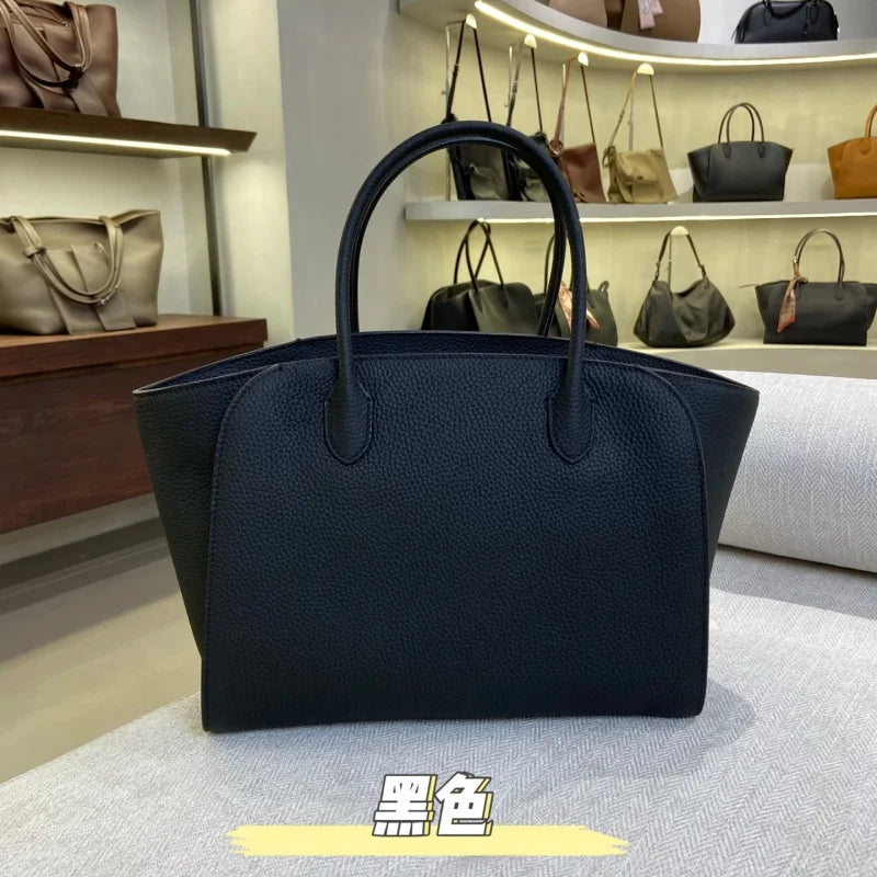2026 high-quality genuine leather Marlo 12 inch 14 inch saddle leather tote bag, women's shoulder bag, high-end leather texture,