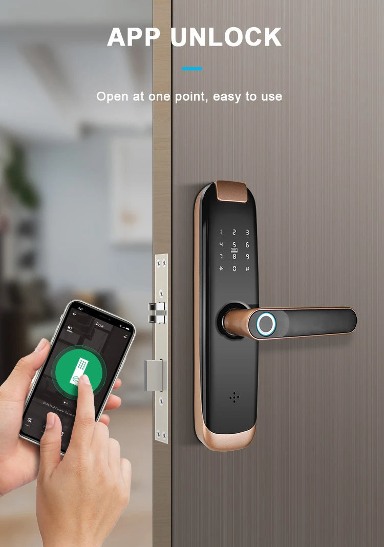 TUYA APP Compatible Smart Life App Unlock Smart Door Lock for Home Wood Door with Fingerprint Handle Combination Rfid Card