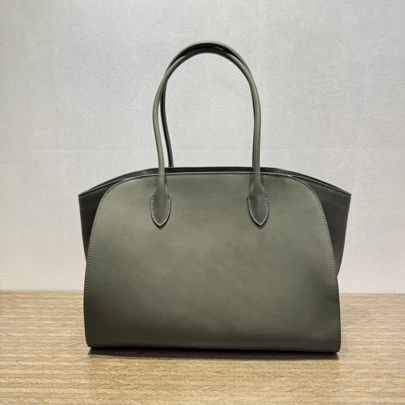 2026 high-quality genuine leather Marlo 12 inch 14 inch saddle leather tote bag, women's shoulder bag, high-end leather texture,