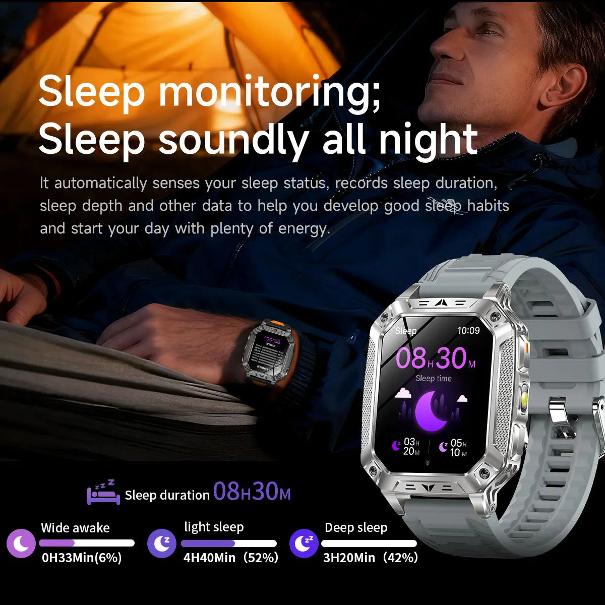 YLL-AK86 Outdoor Sport for Smart Watch Fitness Tracker Sleep Tracker IP67 AMOLED Screen Heart Rate Monitor Magnetic Charging