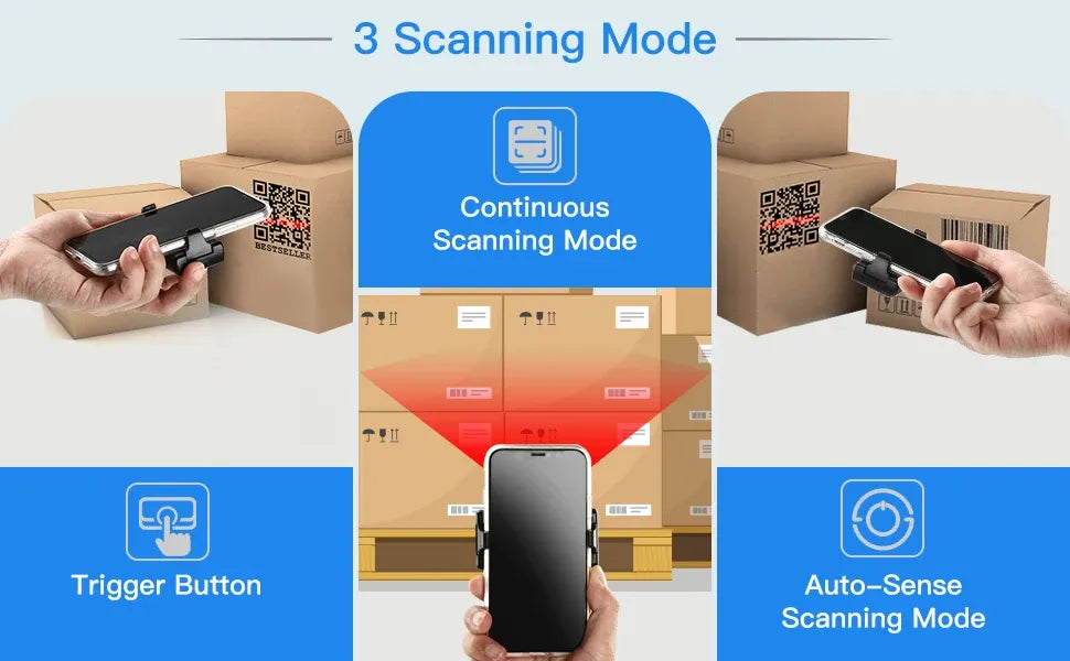 Eyoyo EY-022P Adjustable Back Clip-on 2D Bluetooth Barcode Scanner Auto-sensing Fast Scanning QR PDF417 Bar Code On Screen/Paper