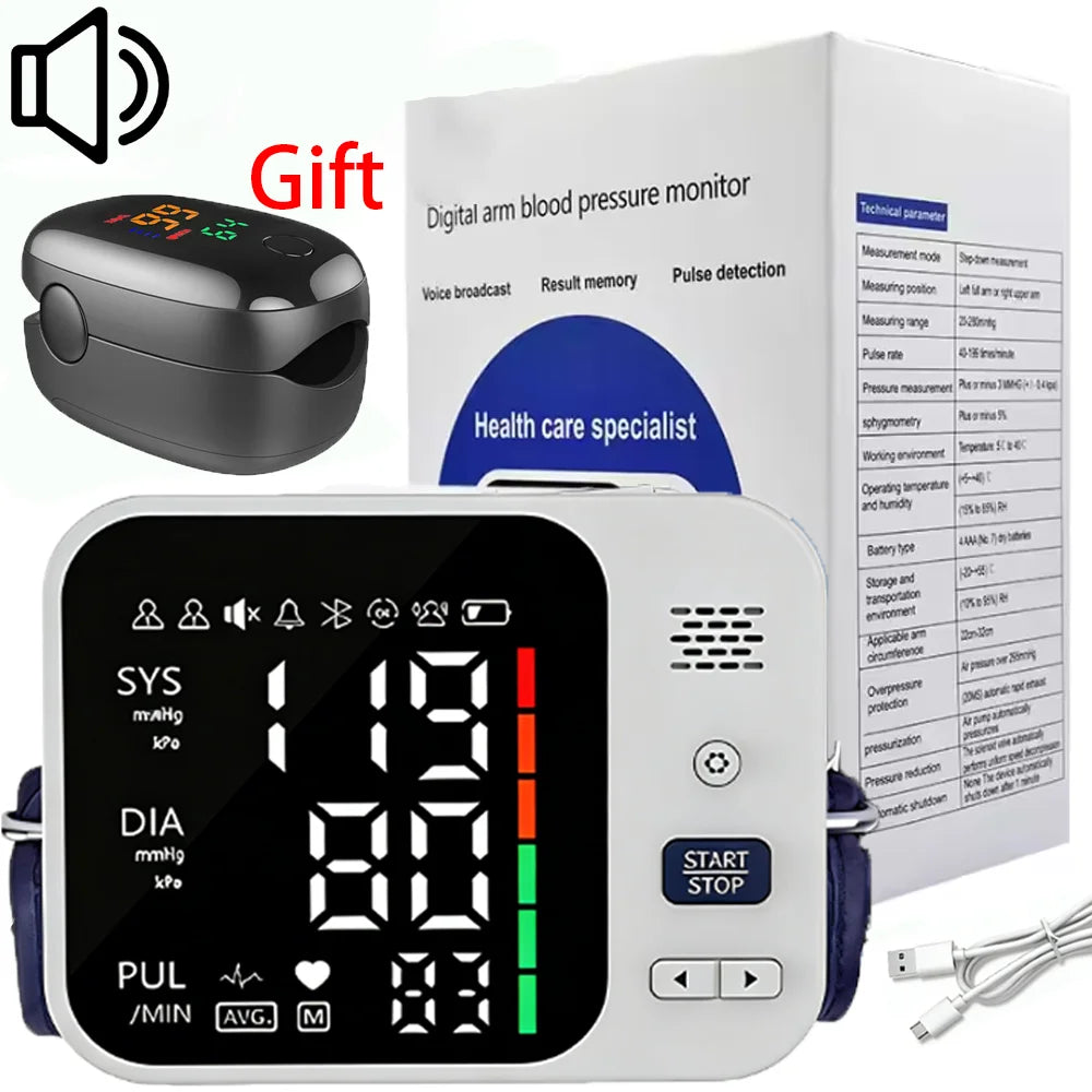 Automatic Tonometer Upper Arm Blood Pressure Monitor High Accurate Pressure Measure Tool Sphygmomanometer Tensiometer BP Monitor