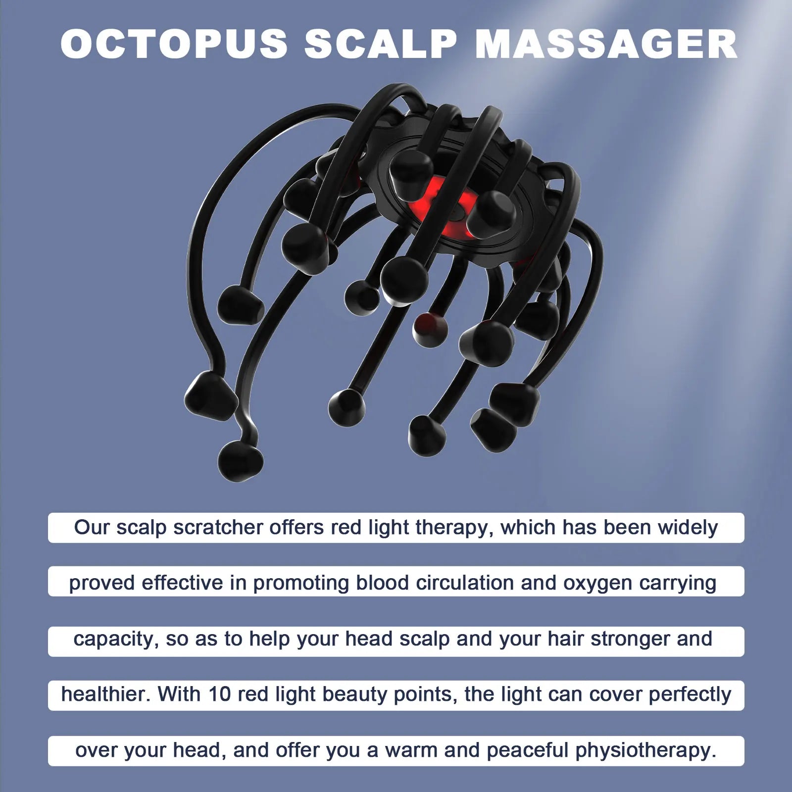 Electric Head Massager with Red Light Therapy - 5 Modes Black Relaxation Treatment Tidesmit