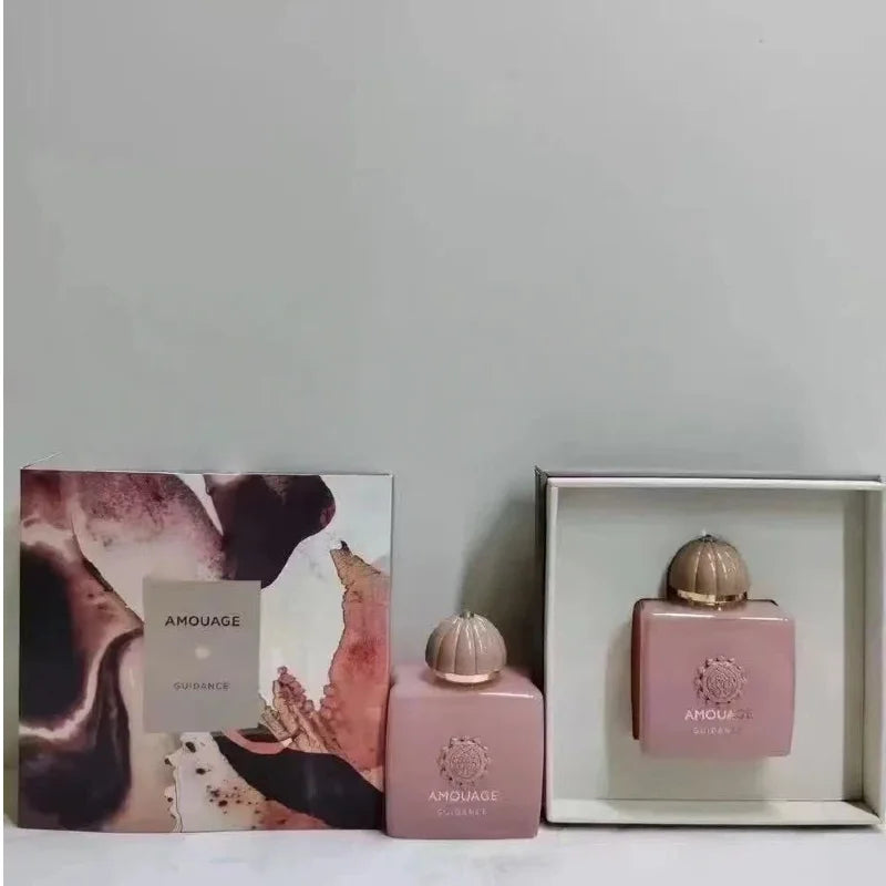 Amouage Guidance 100ml unisex EDP. Luxury pink square perfume bottle with rounded cap. Woody oriental Arabian fragrance.