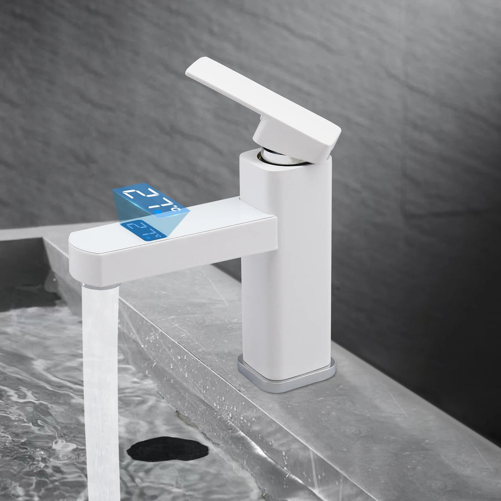 Modern Digital LED Waterfall Faucet with Hot and Cold Control Stainless Steel Kitchen Sink Mixer Tap with Aerator Deck Mounted
