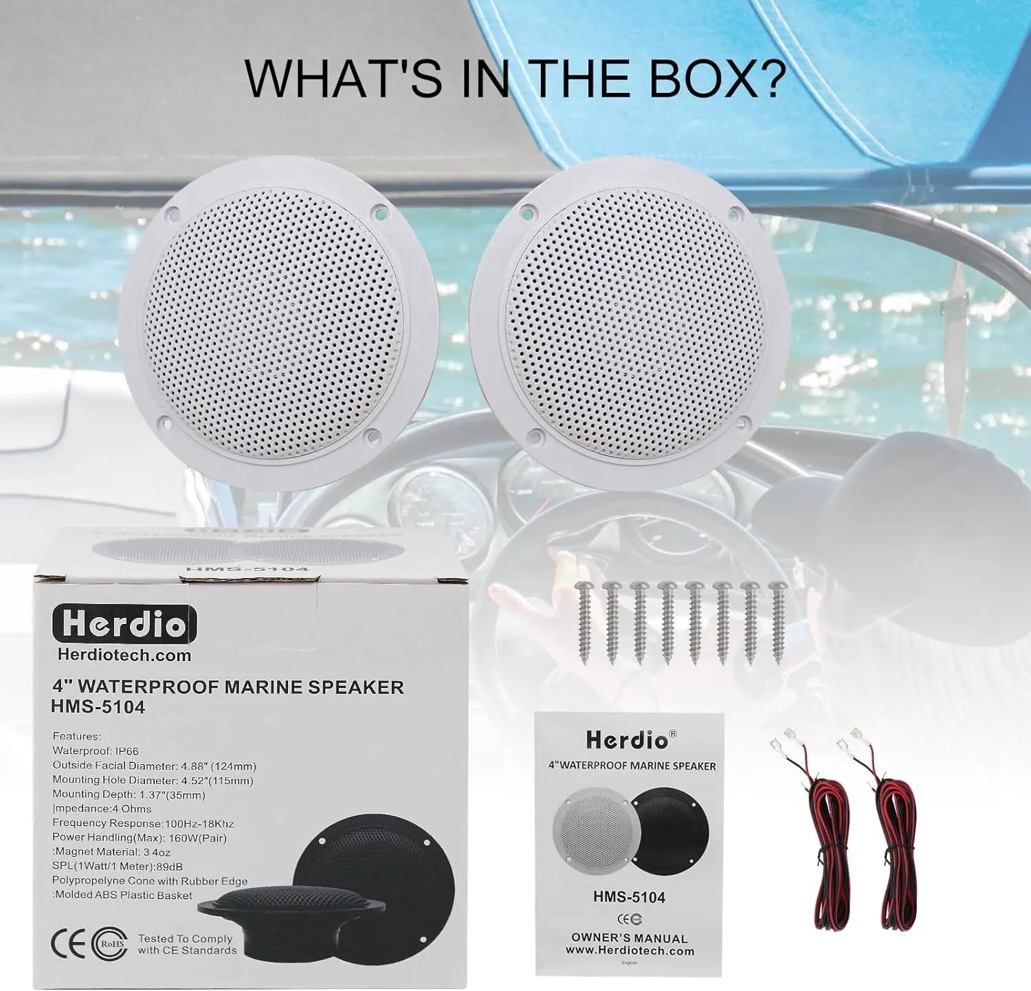 Herdio 4 Inch Ceiling Speaker 160W Waterproof Surround Sound for Kitchen Bathroom Yacht Outdoor Theater Home In-Wall 2-Pack