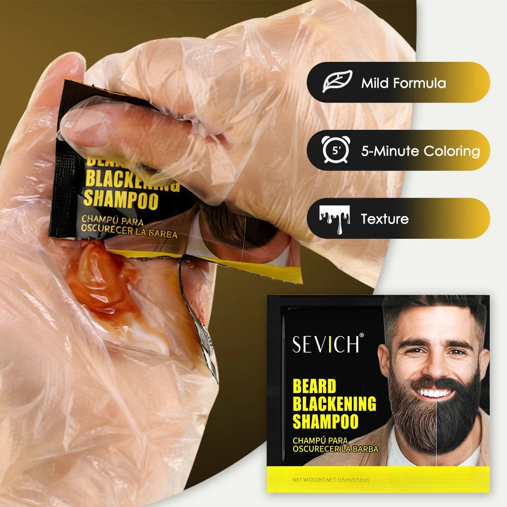 5pcs Instant Hair Dye Black Beard Shampoo for Men Natural Beard Coloring Temporary Blackening Moustache Shampoo Wash convenient