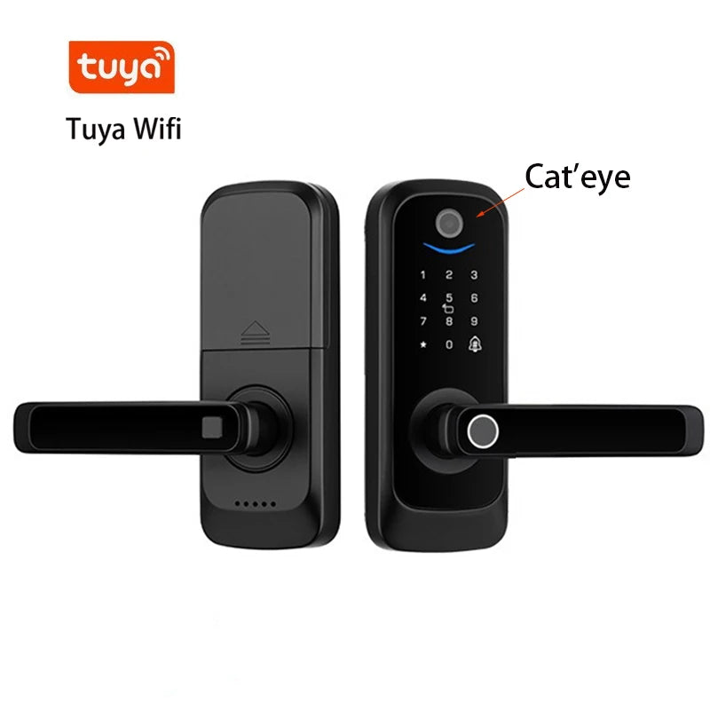 Keypad Door Lock With Handle Fingerprint Door Lock Smart Doorbell Cat eye Peephole Camera Tuya Wifi App Door Locks For Bedrooms