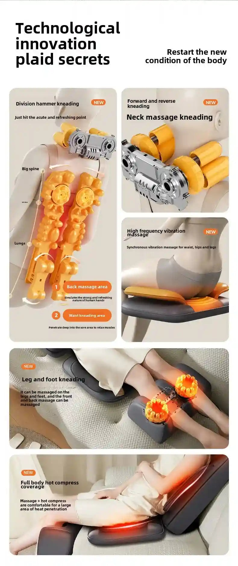 Electric Massage Roller Chair with Heat Therapy for Back and Neck Relief Massage Roller Tidesmit