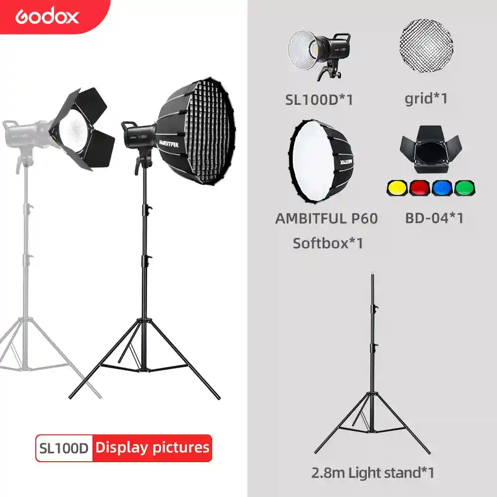 Godox SL100D LED Video Light 100W 5600K Bowens Mount Studio Kit SL100DKit 12 Tidesmit
